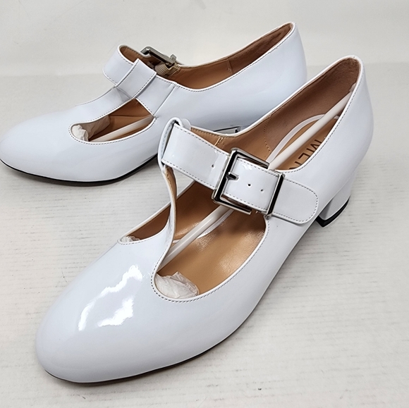 New White Mary Janes Chunky Low Block Heel Trendy Shoes Women's Size 8.5 - Picture 5 of 9